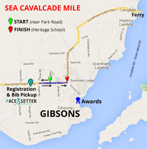 Map of mile route and directions from ferry